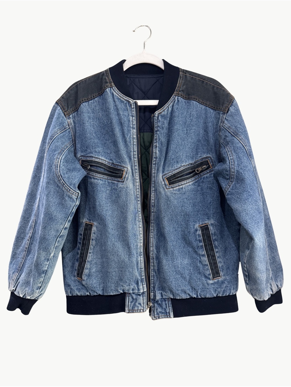 Vintage High Sierra Reversible Denim Quilted Bomber Jacket Youth L 14/16